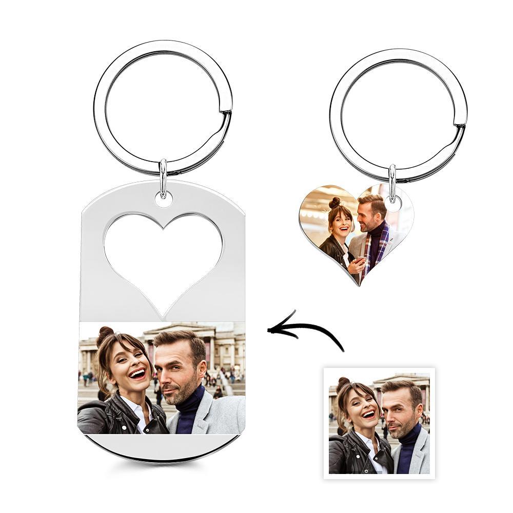 Custom Photo Engraved Keychain Creative Heart A Pair Couple Gifts - soufeelus