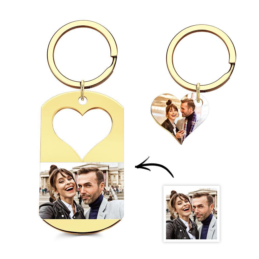 Custom Photo Engraved Keychain Creative Heart A Pair Couple Gifts - soufeelus