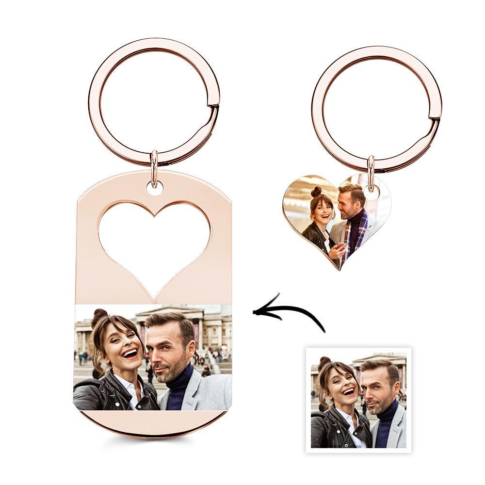 Custom Photo Engraved Keychain Creative Heart A Pair Couple Gifts - soufeelus