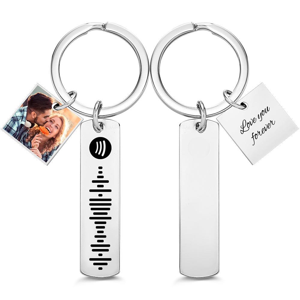 Custom Photo Engraved Keychain Scannable Spotify Code Creative Gifts - soufeelus