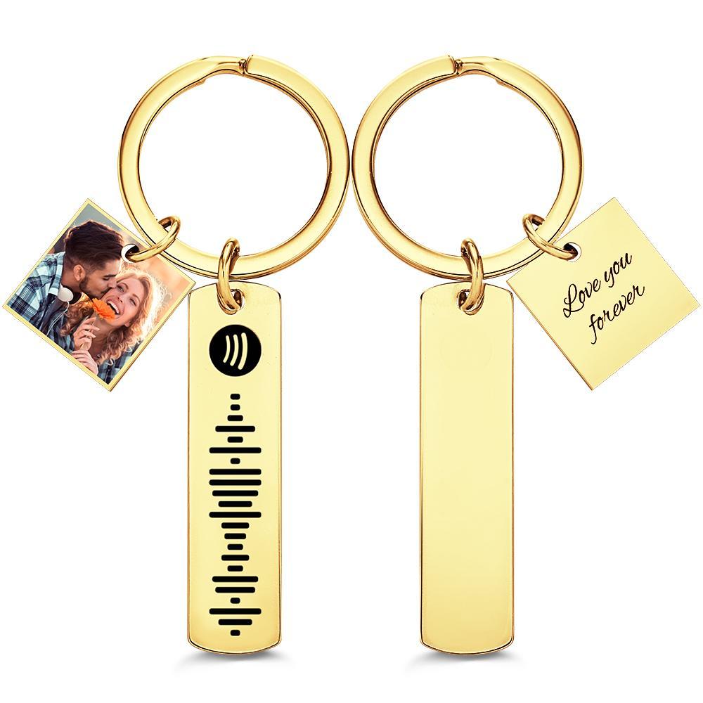 Custom Photo Engraved Keychain Scannable Spotify Code Creative Gifts - soufeelus