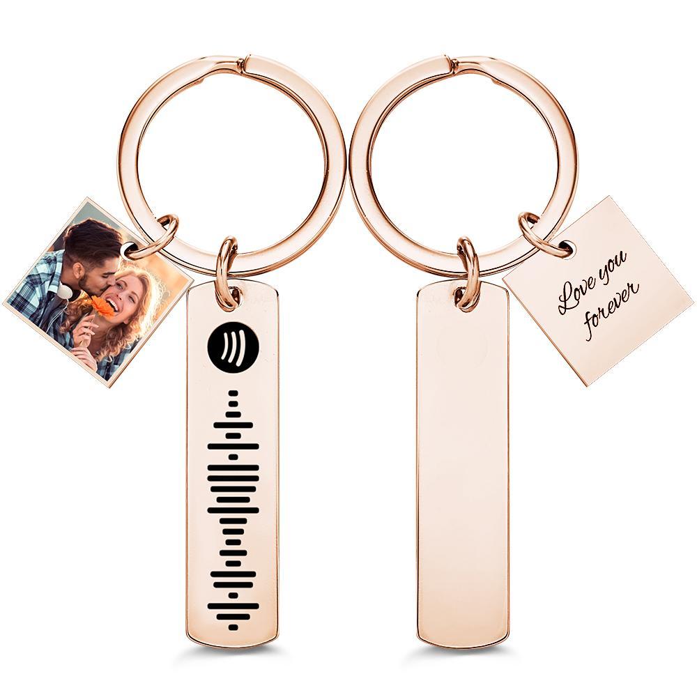 Custom Photo Engraved Keychain Scannable Spotify Code Creative Gifts - soufeelus