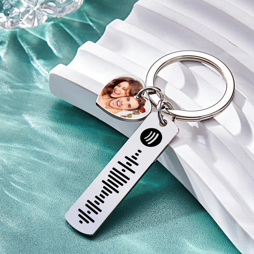 Custom Photo Engraved Keychain Scannable Spotify Code Creative Gifts - soufeelus
