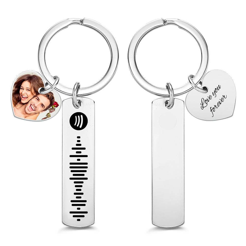 Custom Photo Engraved Keychain Scannable Spotify Code Creative Gifts - soufeelus