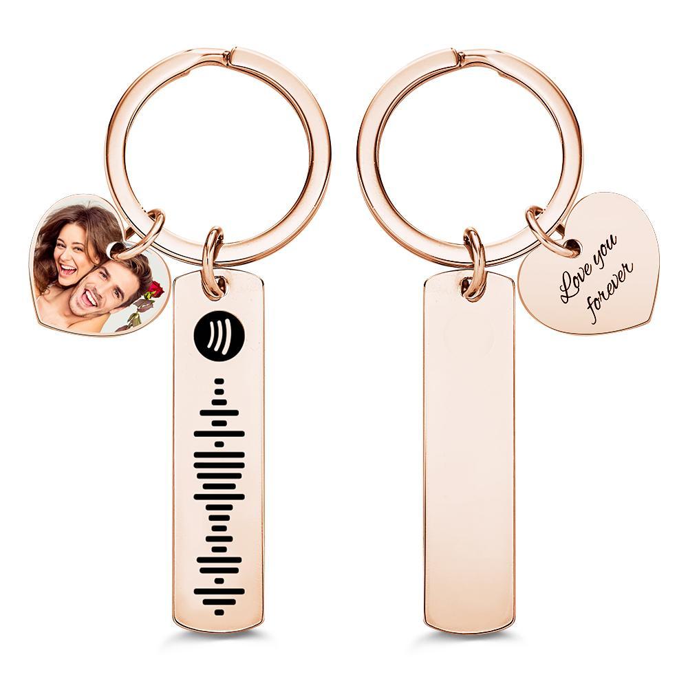 Custom Photo Engraved Keychain Scannable Spotify Code Creative Gifts - soufeelus
