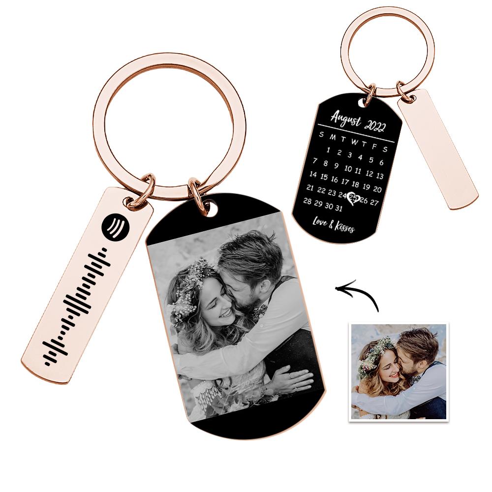 Personalized Spotify Calendar Keychain Custom Picture & Music Song Code Couples Photo Keyring Halloween Gifts