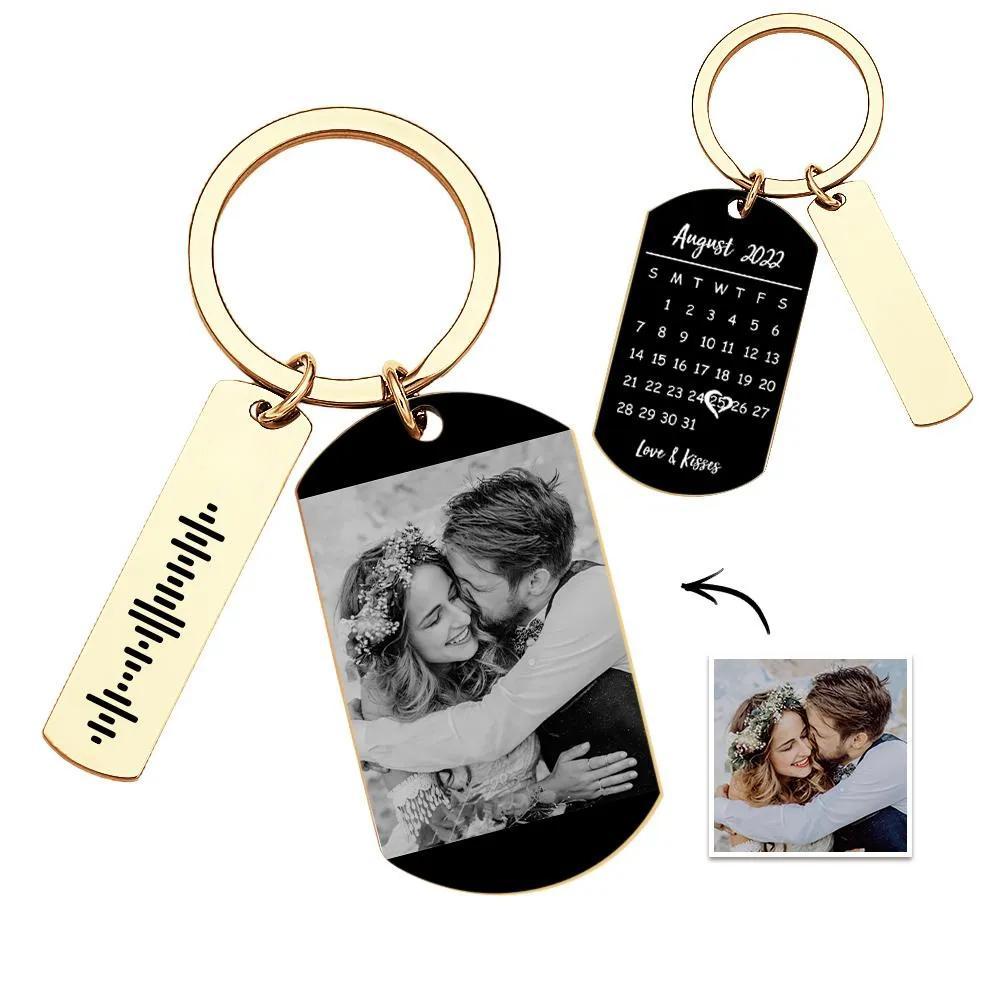 Personalized Music Calendar Keychain Custom Picture & Music Song Code Couples Photo Keyring Gifts for Valentine's Day - soufeelus