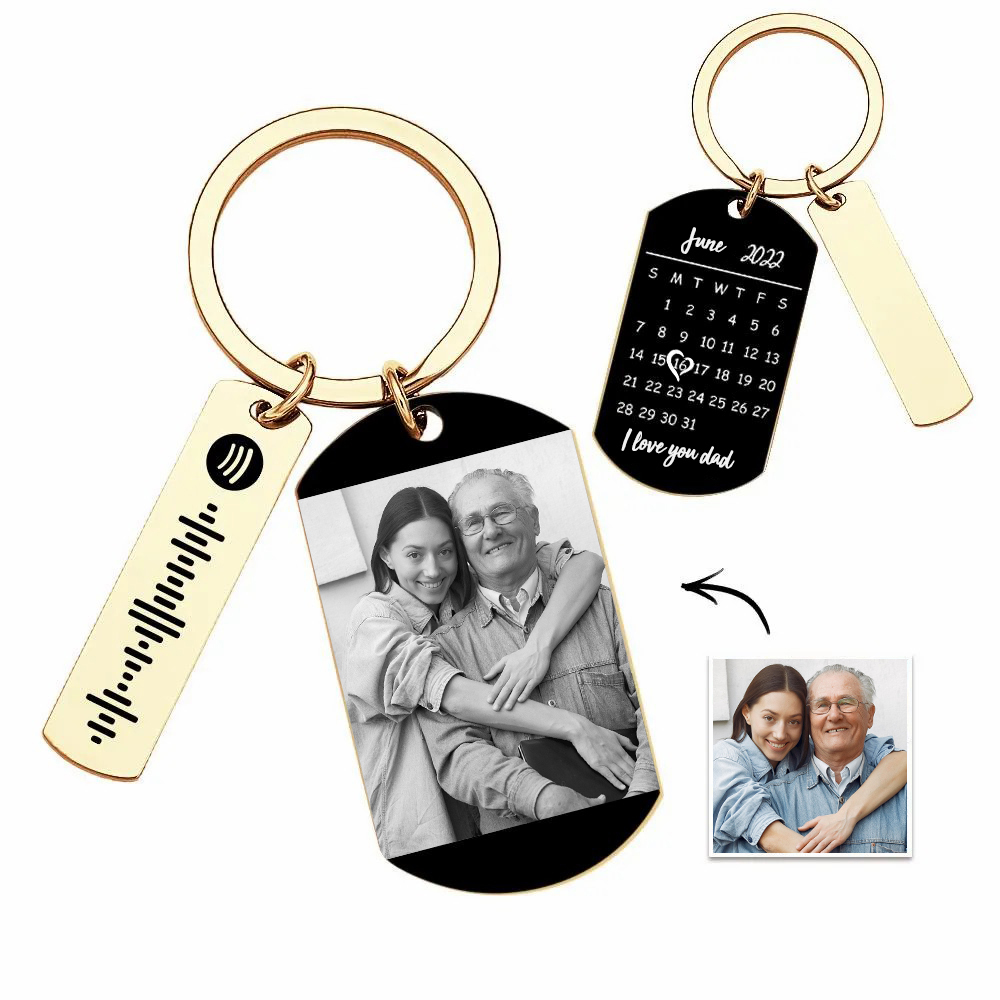Personalized Spotify Calendar Keychain Custom Picture & Music Song Code Couples Photo Keyring Gift for Father - soufeelus