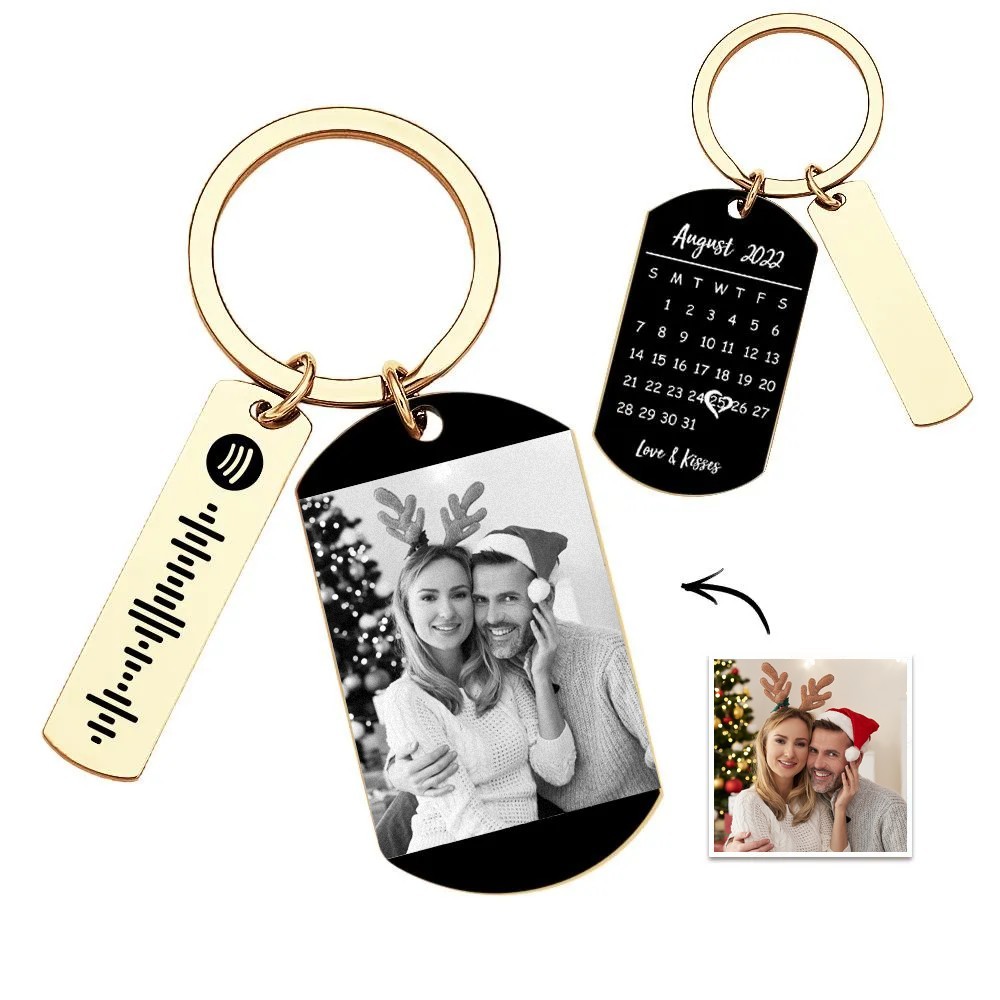 Personalized Spotify Calendar Keychain Custom Picture & Music Song Code Couples Photo Keyring Christmas Gifts - soufeelus