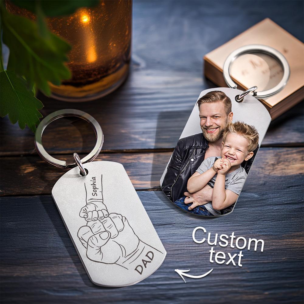 Personalized Dad Keychain With Text Custom Kids Name Keychain Gift Photo Key Ring Gift For Dad - soufeelus