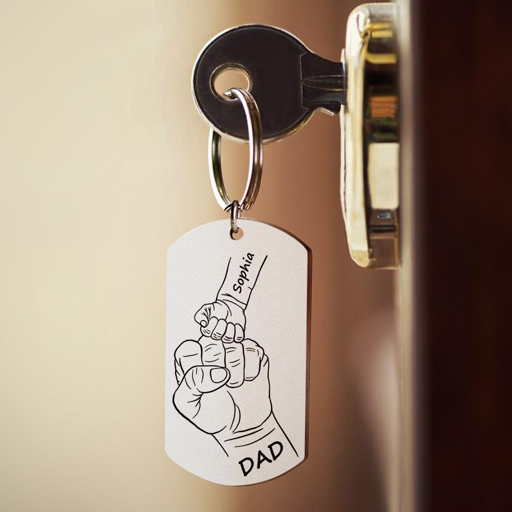 Personalized Dad Keychain With Text Custom Kids Name Keychain Gift Photo Key Ring Gift For Dad - soufeelus