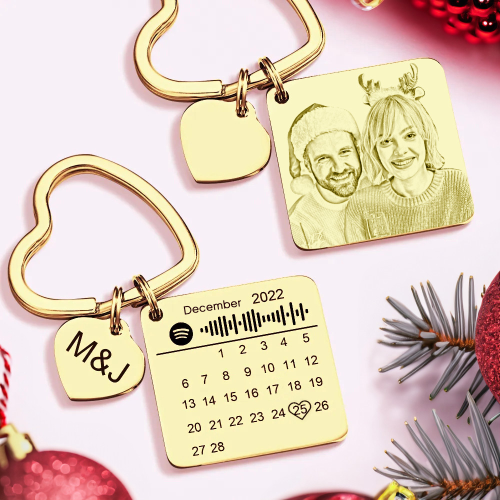 Custom Spotify Calendar Custom Calendar Photo Keychain Anniversary Gifts Heart Shape Keychain Christmas Gift - soufeelus