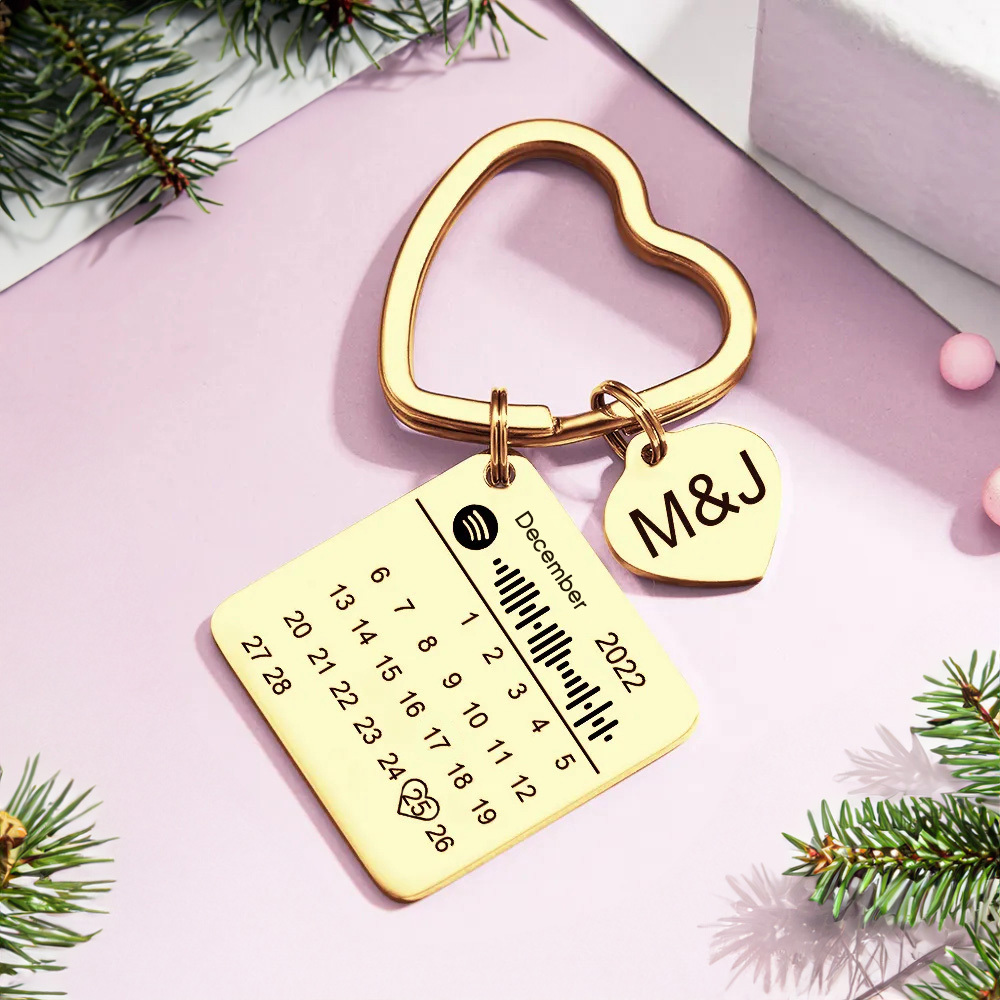 Custom Spotify Calendar Custom Calendar Photo Keychain Anniversary Gifts Heart Shape Keychain Christmas Gift - soufeelus
