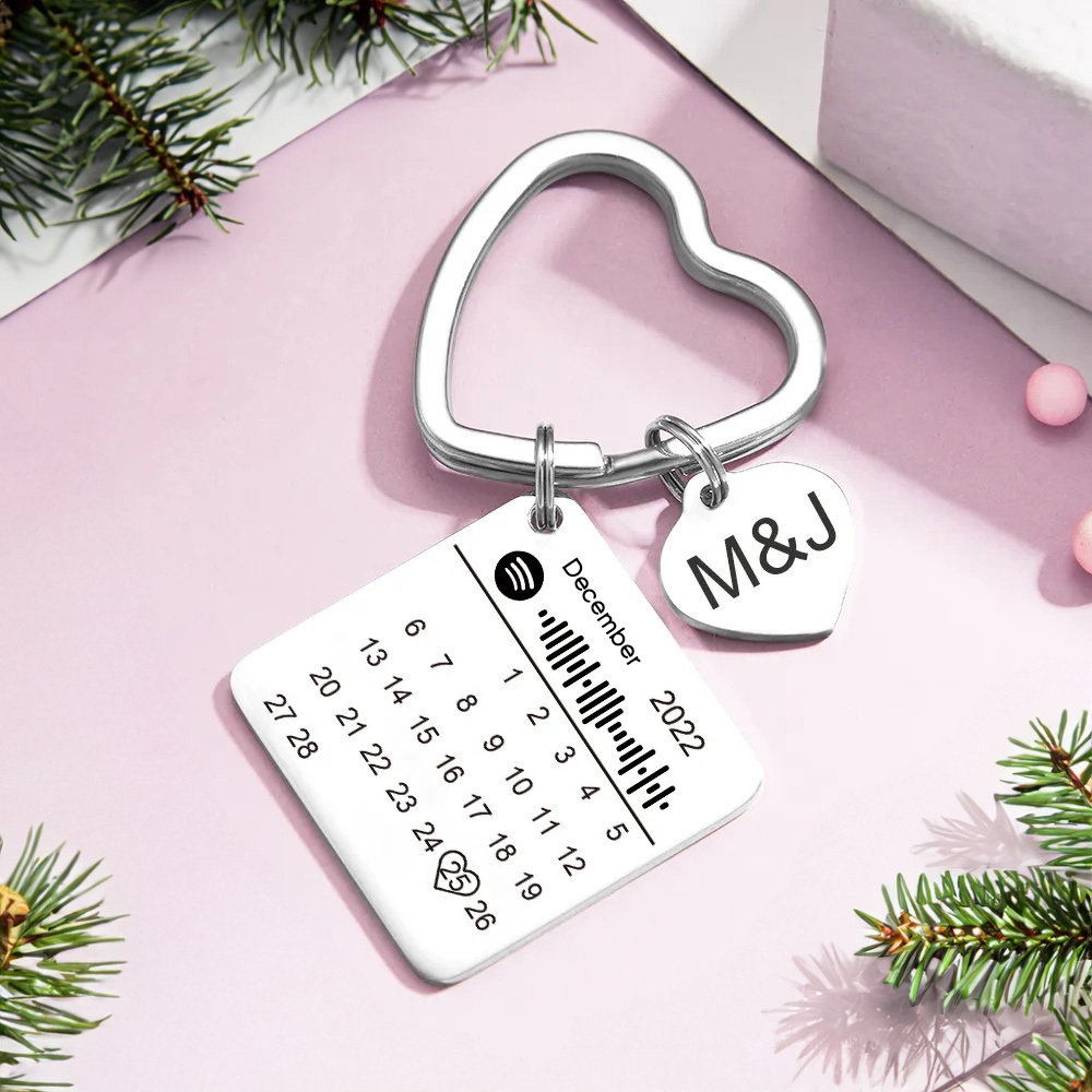 Custom Spotify Calendar Custom Calendar Photo Keychain Anniversary Gifts Heart Shape Keychain Christmas Gift - soufeelus