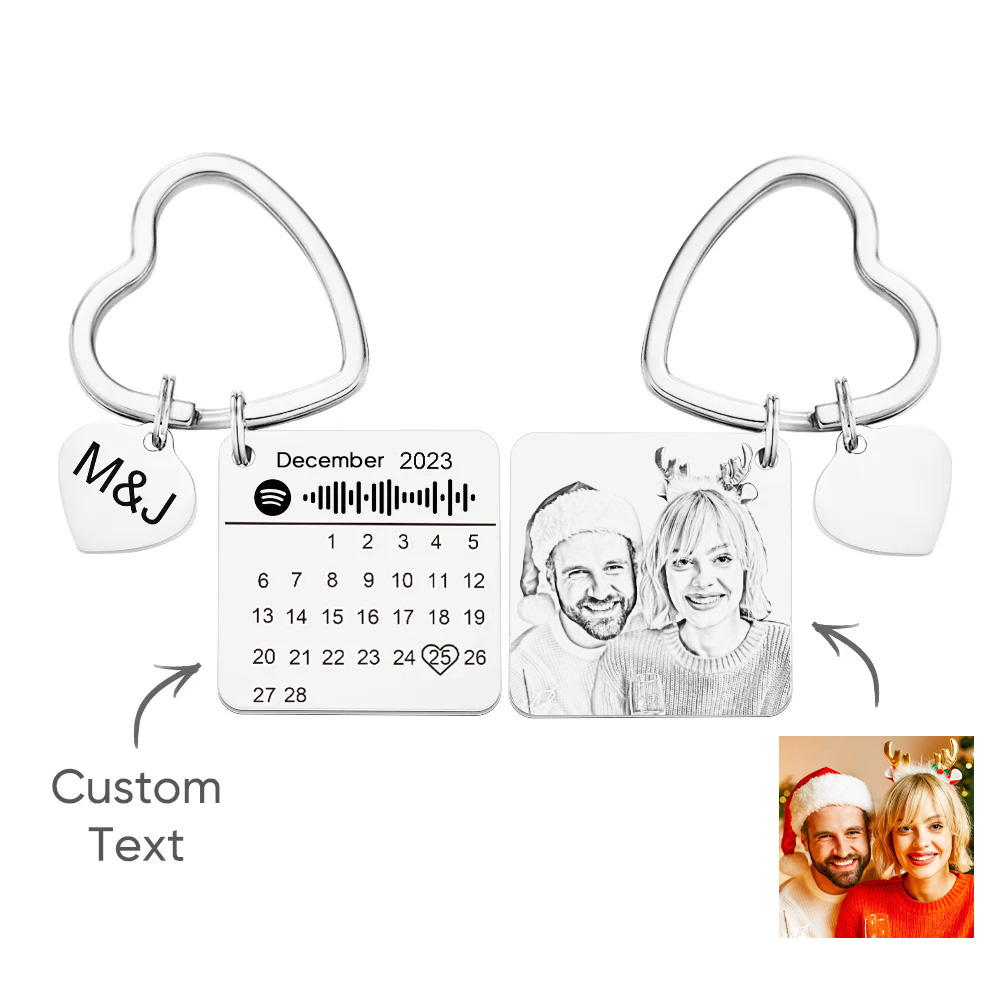 Custom Spotify Calendar Custom Calendar Photo Keychain Anniversary Gifts Heart Shape Keychain Christmas Gift - soufeelus