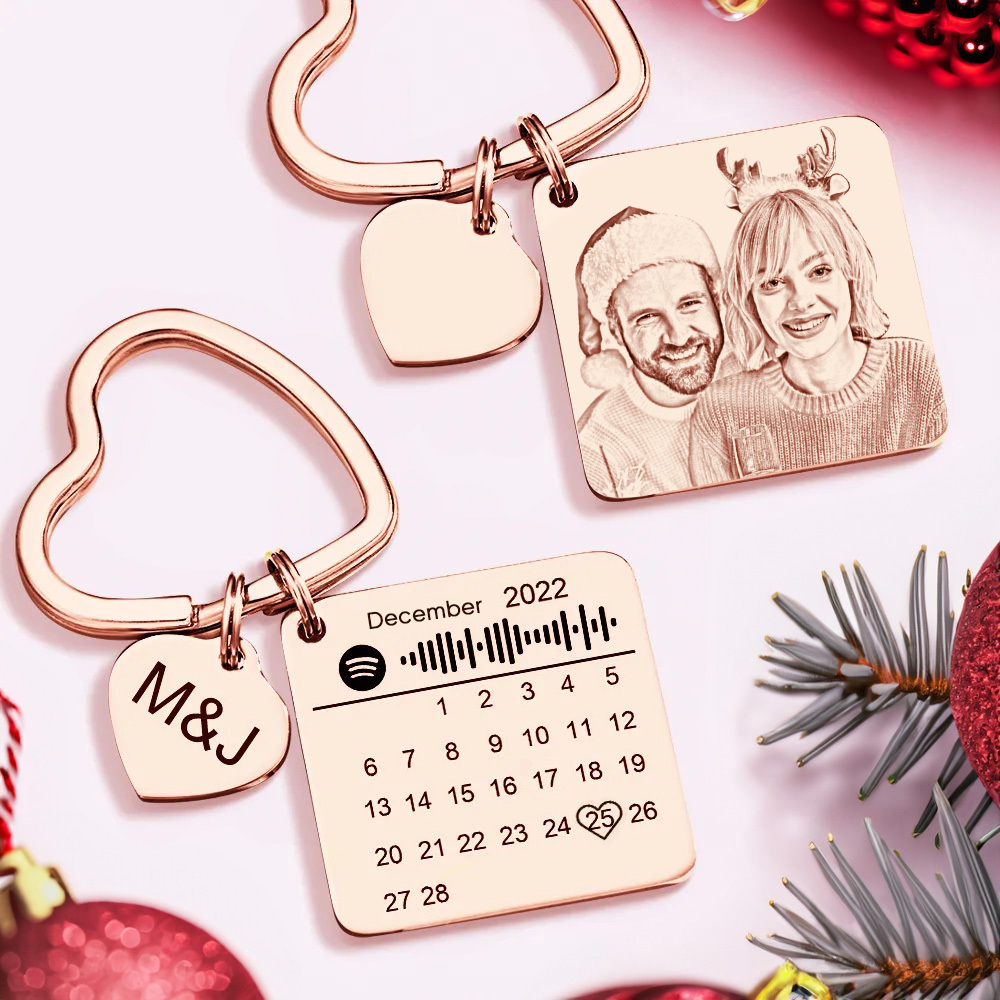 Custom Spotify Calendar Custom Calendar Photo Keychain Anniversary Gifts Heart Shape Keychain Christmas Gift - soufeelus