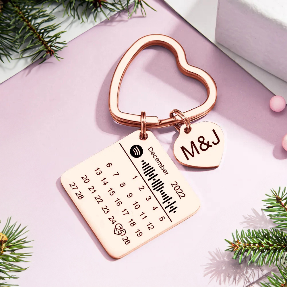 Custom Spotify Calendar Custom Calendar Photo Keychain Anniversary Gifts Heart Shape Keychain Christmas Gift - soufeelus
