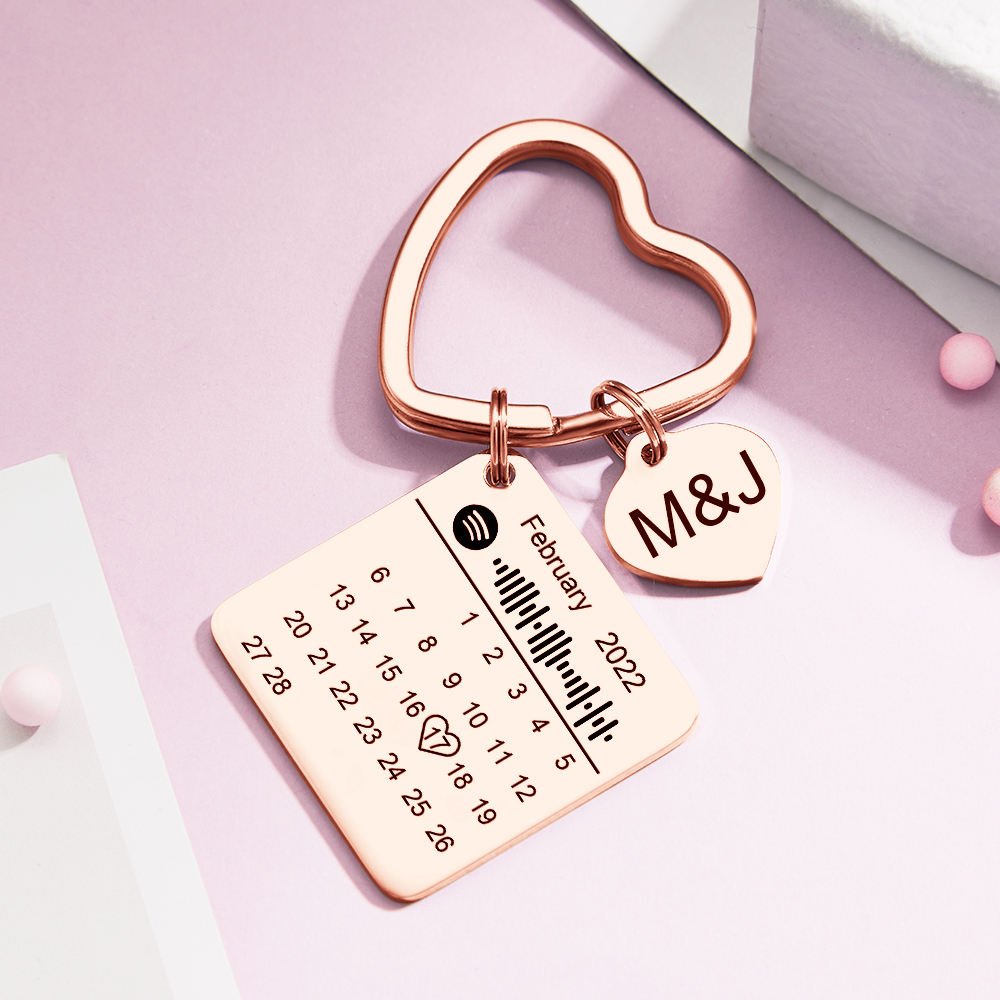 Custom Spotify Calendar Custom Calendar Photo Keychain Anniversary Gifts Heart Shape Keychain Couple Gift - soufeelus