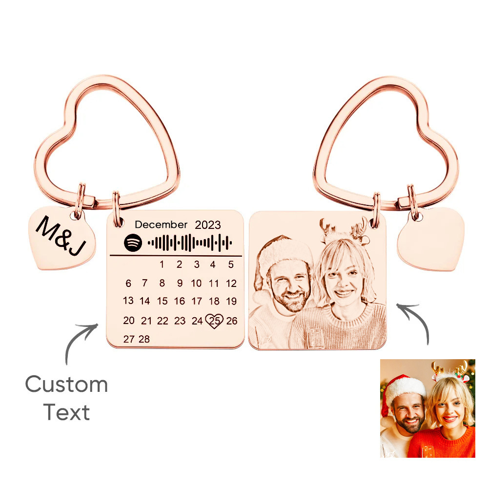 Custom Spotify Calendar Custom Calendar Photo Keychain Anniversary Gifts Heart Shape Keychain Christmas Gift - soufeelus