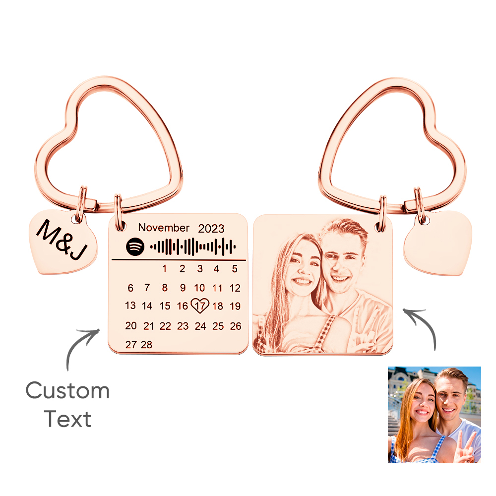 Custom Spotify Calendar Custom Calendar Photo Keychain Anniversary Gifts Heart Shape Keychain Couple Gift - soufeelus