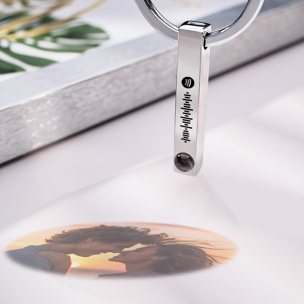 Personalized Photo Projection Keychain Custom Scannable Spotify Code Keychain Memorial Song Gift - soufeelus