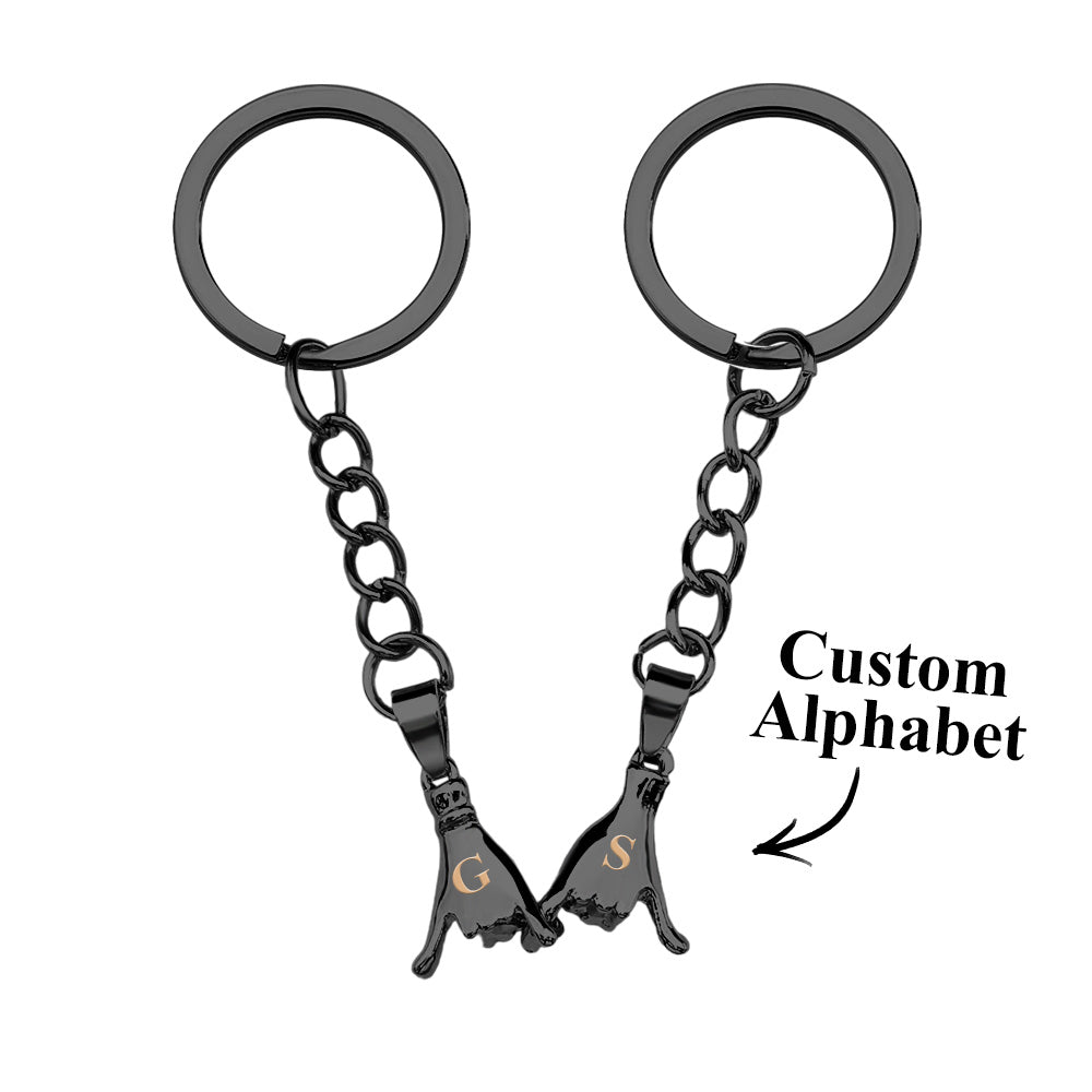 Custom Letter a Pair of Promise Holding Hands Keychains Engravable Keychain Set Gifts For Couples - soufeelus