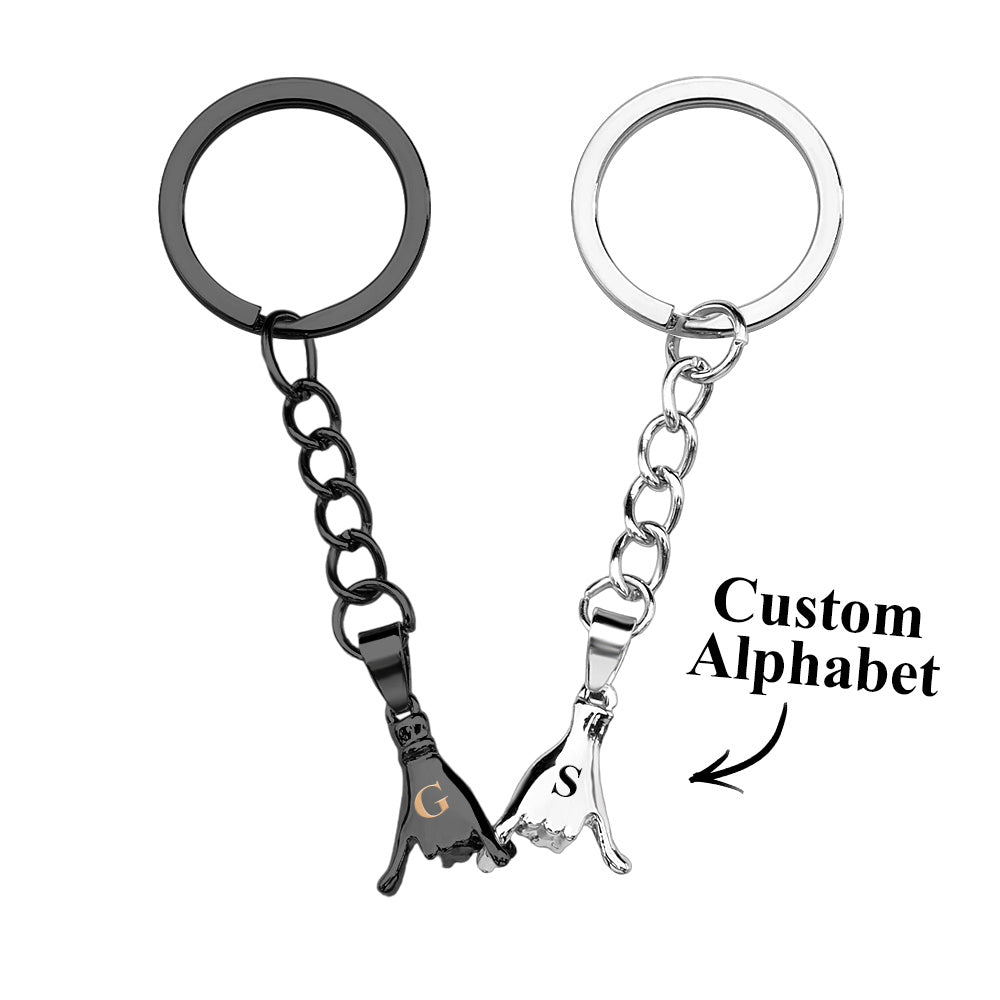 Custom Letter a Pair of Promise Holding Hands Keychains Engravable Keychain Set Gifts For Couples - soufeelus