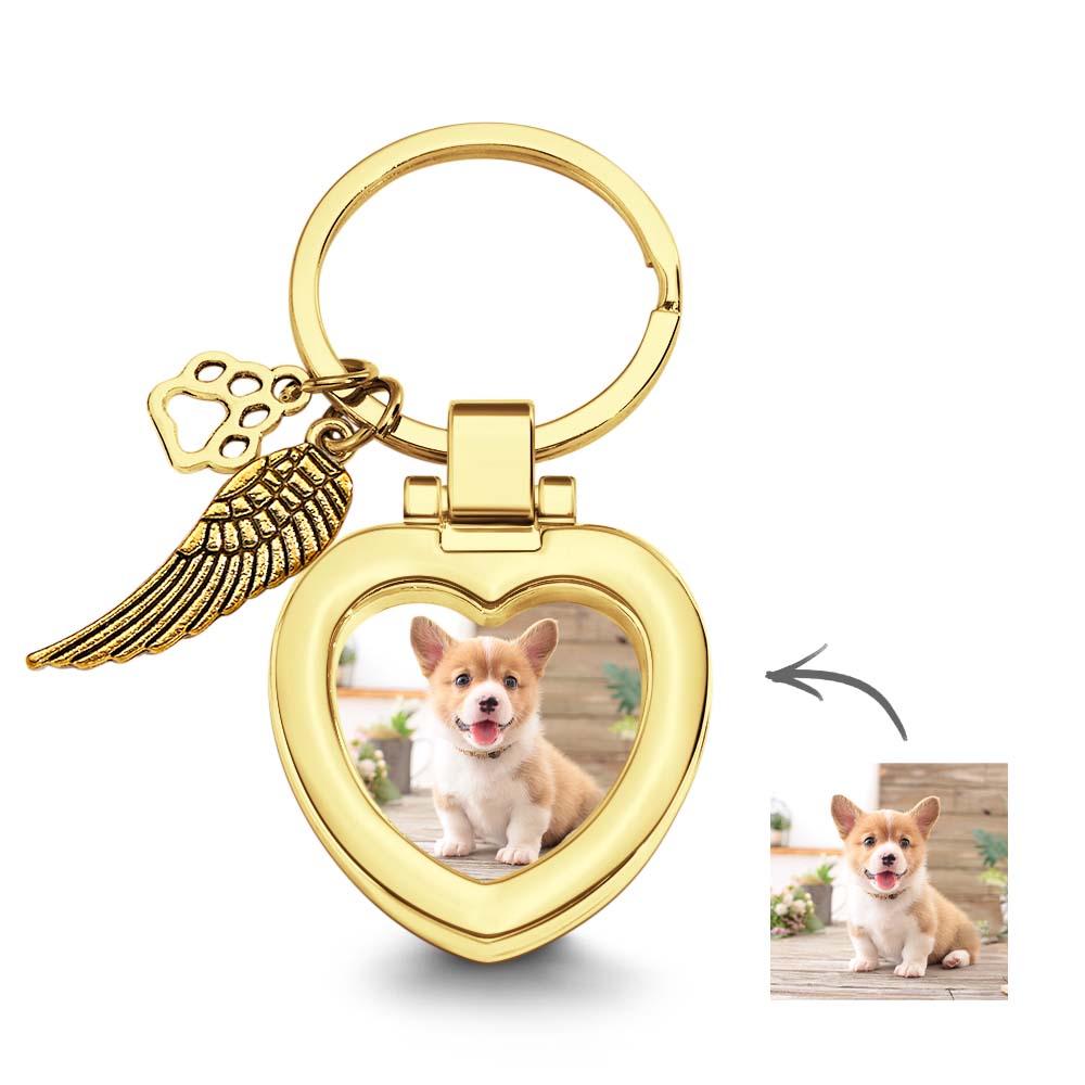Custom Photo Keychain with Angel's Wing and Paw Personalized Pet Memorial Gifts - soufeelus