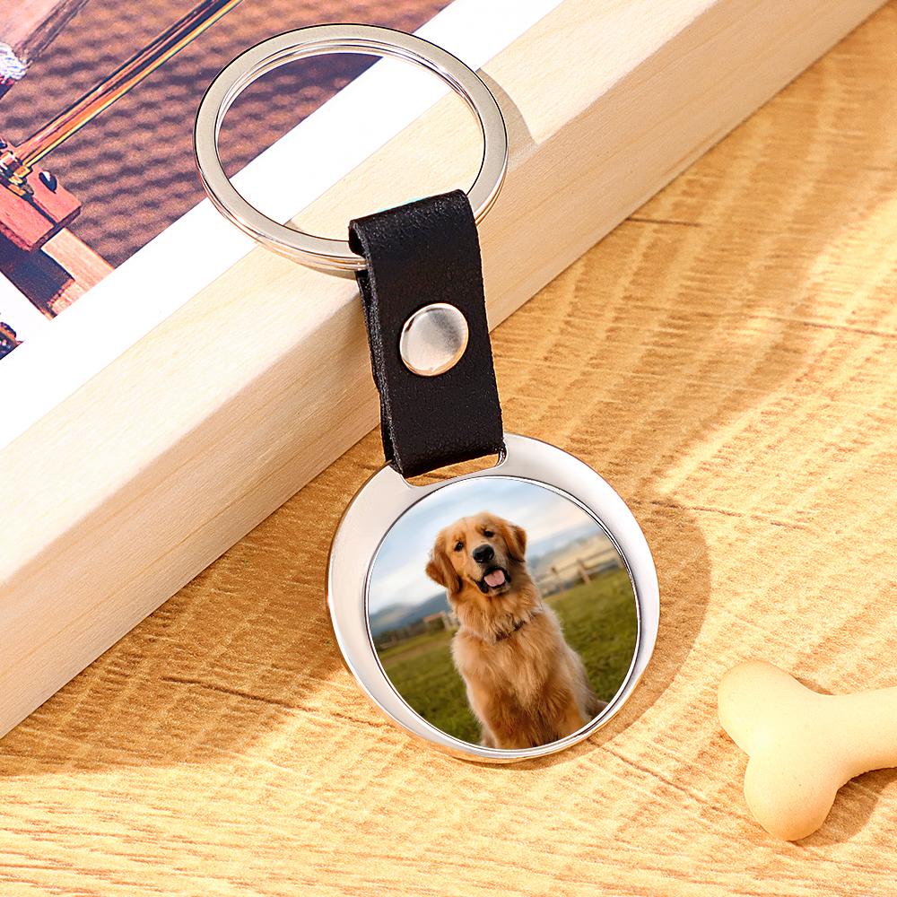 Custom Photo Keychain With Text Vintage Leather Keychain For Pet Lovers - soufeelus