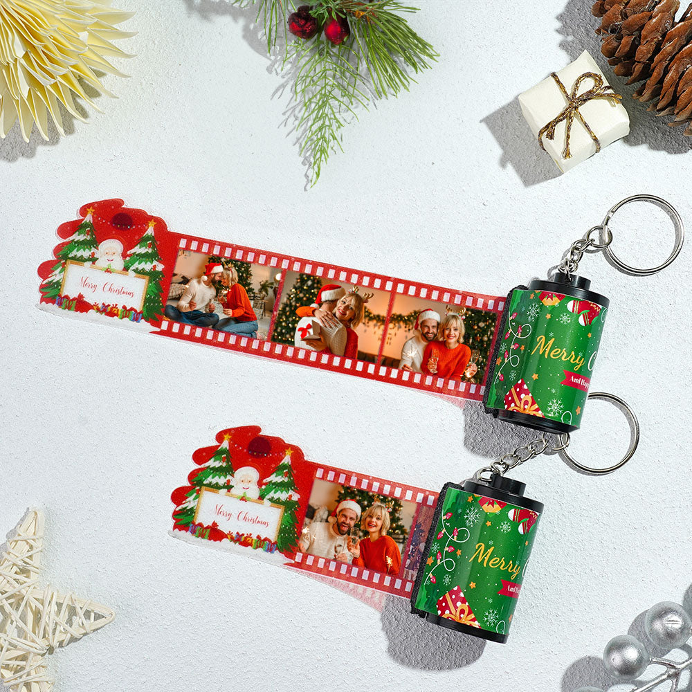 Custom Photo Film Keychain Merry Chrismas Gift for Couple - soufeelus