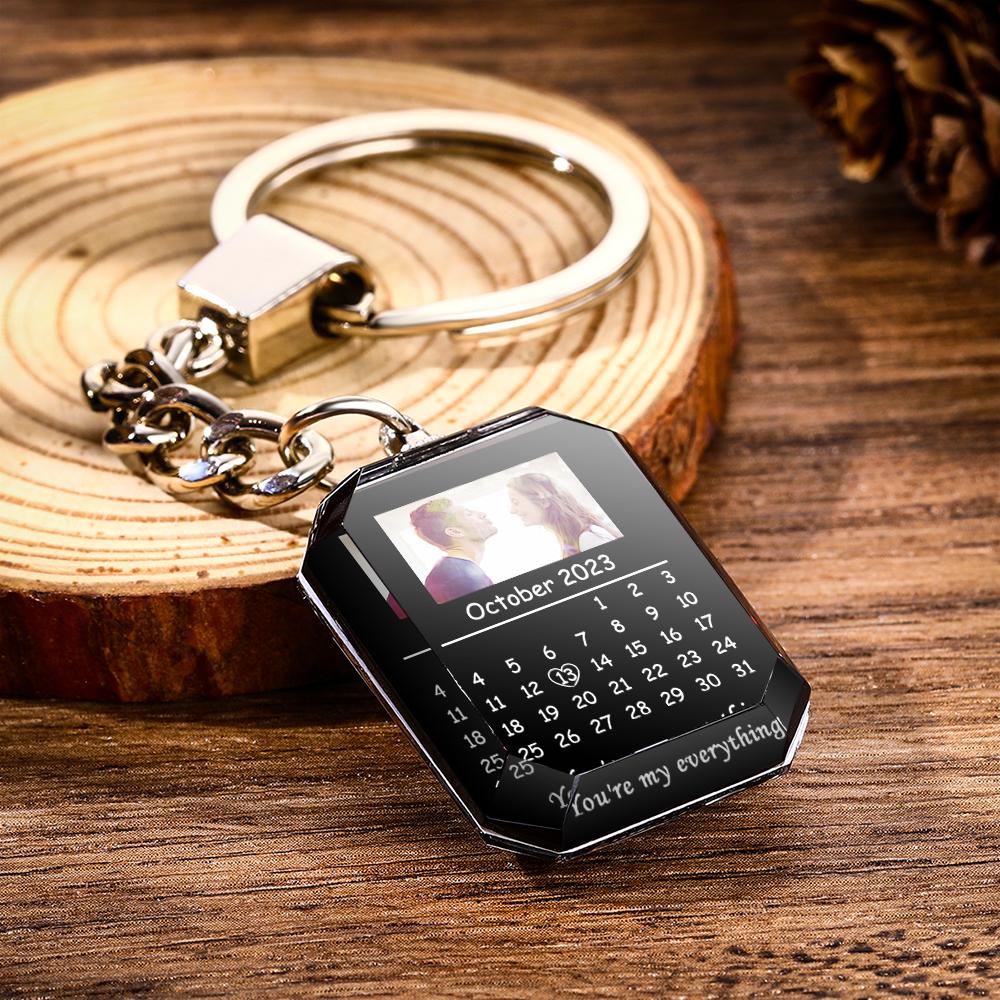 Custom Calendar Keychain Photo Engraved Crystal Keychain Valentine's Day Gifts - soufeelus