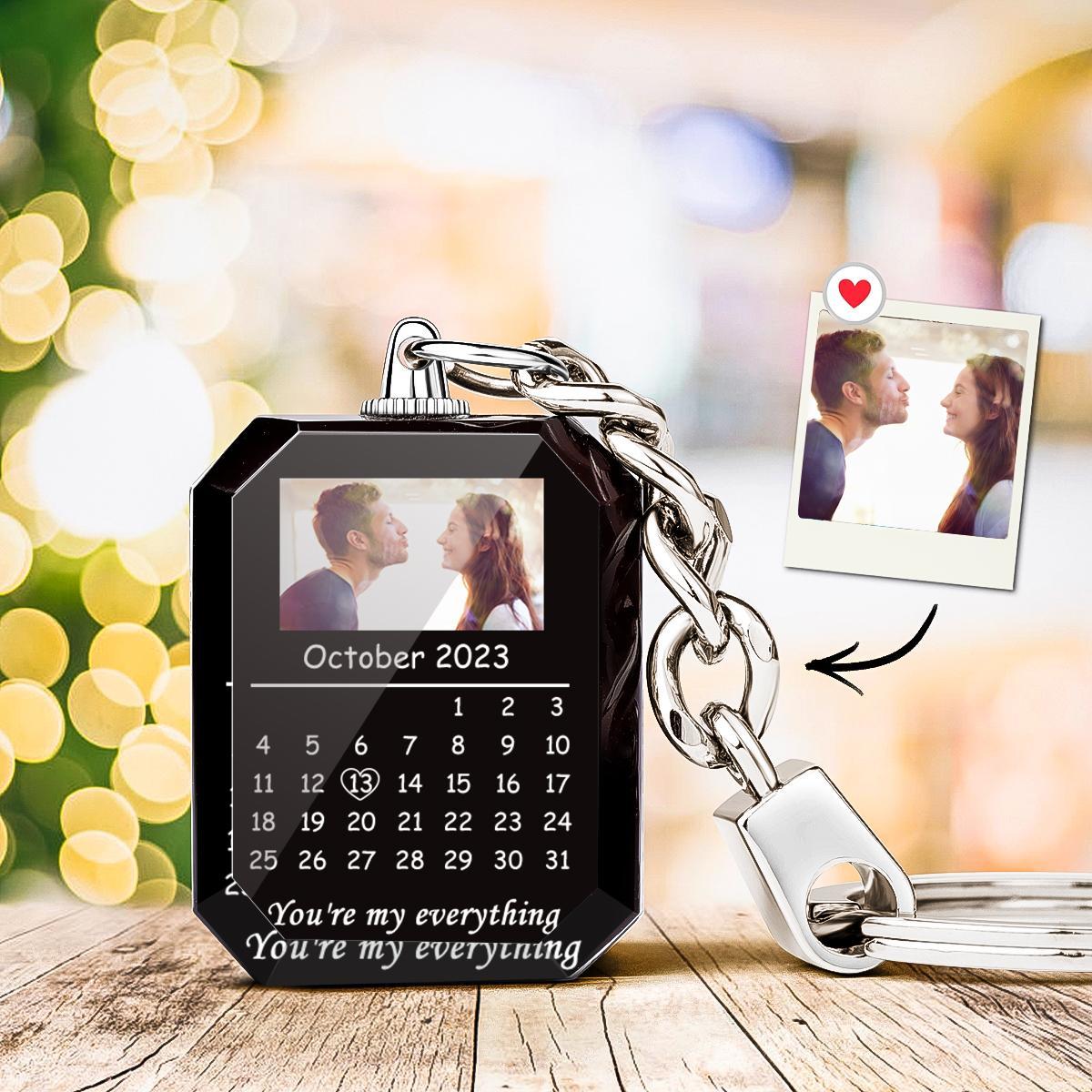 Custom Calendar Keychain Photo Engraved Crystal Keychain Valentine's Day Gifts