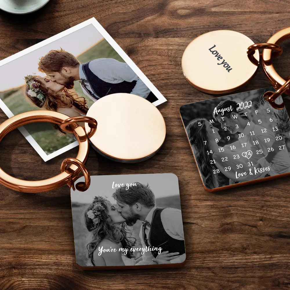 Custom Calendar Keychain Photo Engraved Keyring Anniversary gift - soufeelus