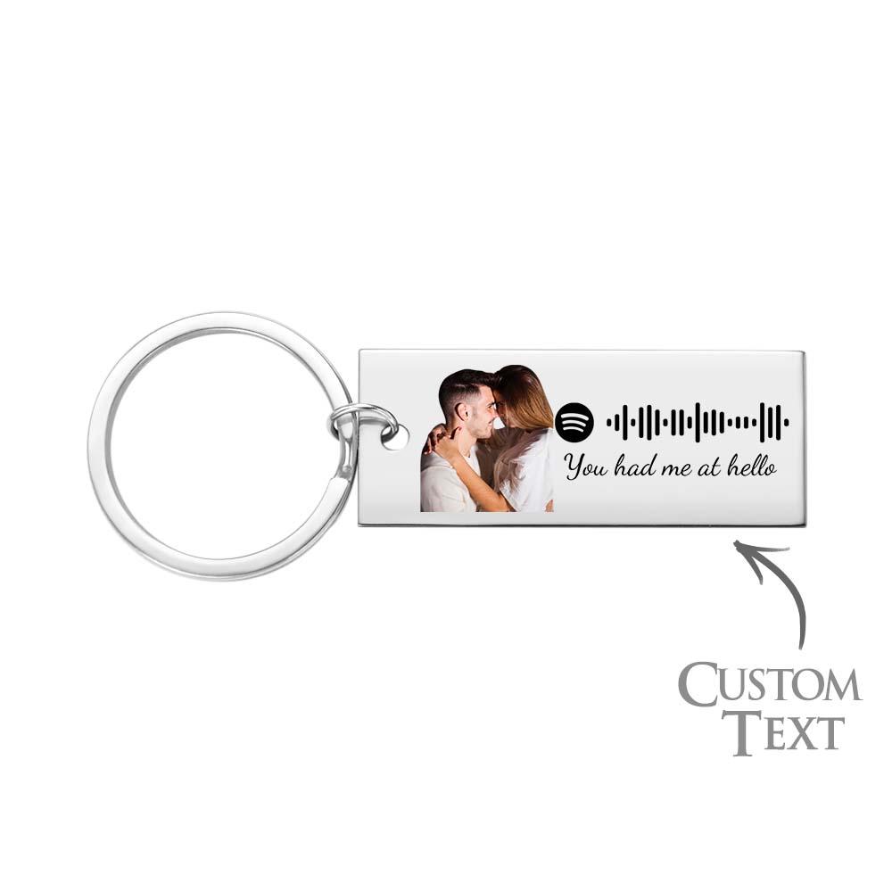 Custom Photo Engraved Spotify Music Keychain Stainless Steel Scannable Code Best Gifts For Couples - soufeelus