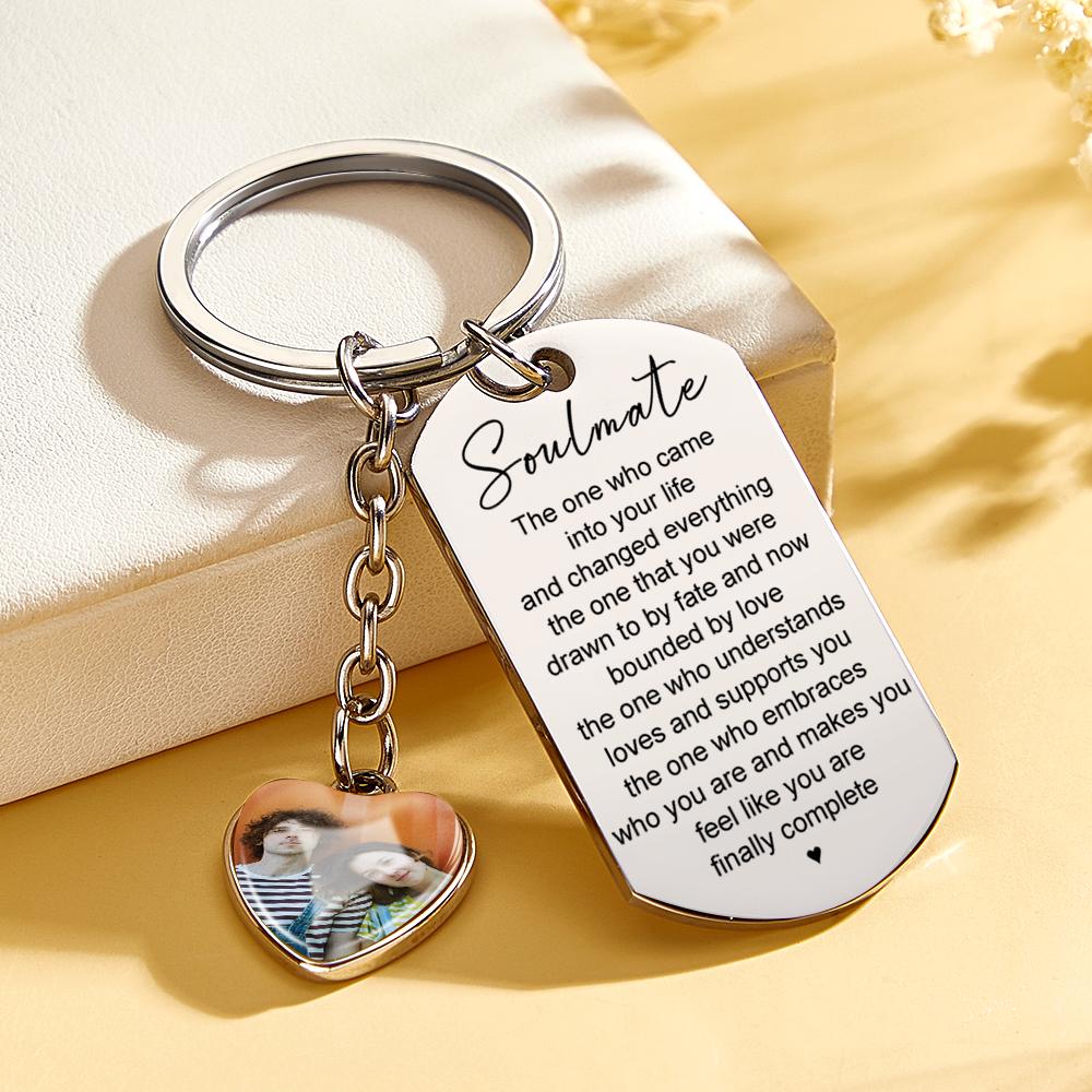 Custom Photo Engraved Heart Keychain Personalized Handmade Keyring Anniversary Keychain Women Men Gifts - soufeelus