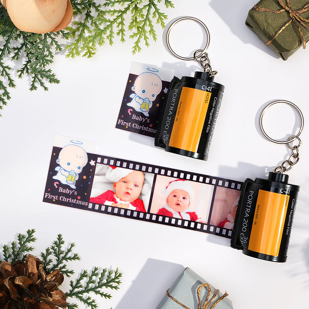 Custom Photo Film Roll Keychain Baby Birthday Theme Camera Keychain Christmas Day Gift - soufeelus