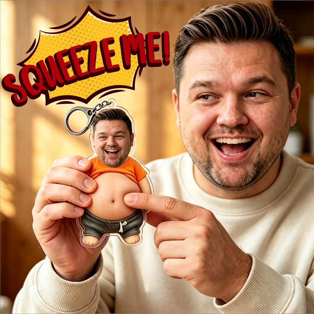 Personalized Squeeze Belly Keychain with Your Face, Custom Funny Stress Toy Doll Gift for Friends & Couples, Funny Gift Idea