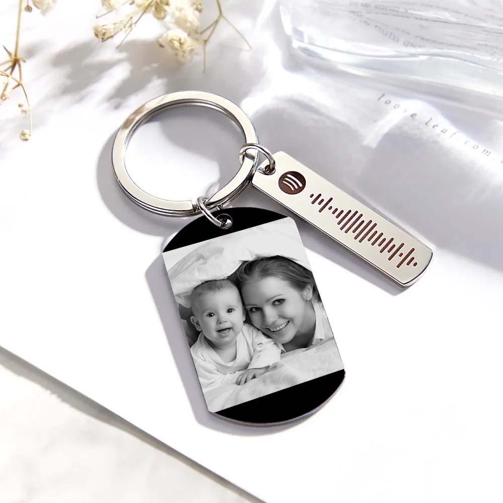 Personalized Spotify Calendar Keychain Custom Picture & Music Song Code Couples Photo Keyring Gift for Mother - soufeelus