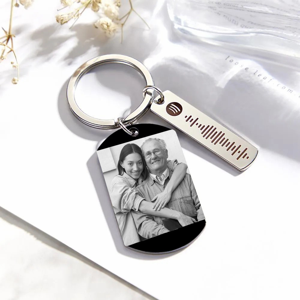 Personalized Spotify Calendar Keychain Custom Picture & Music Song Code Couples Photo Keyring Gift for Father - soufeelus