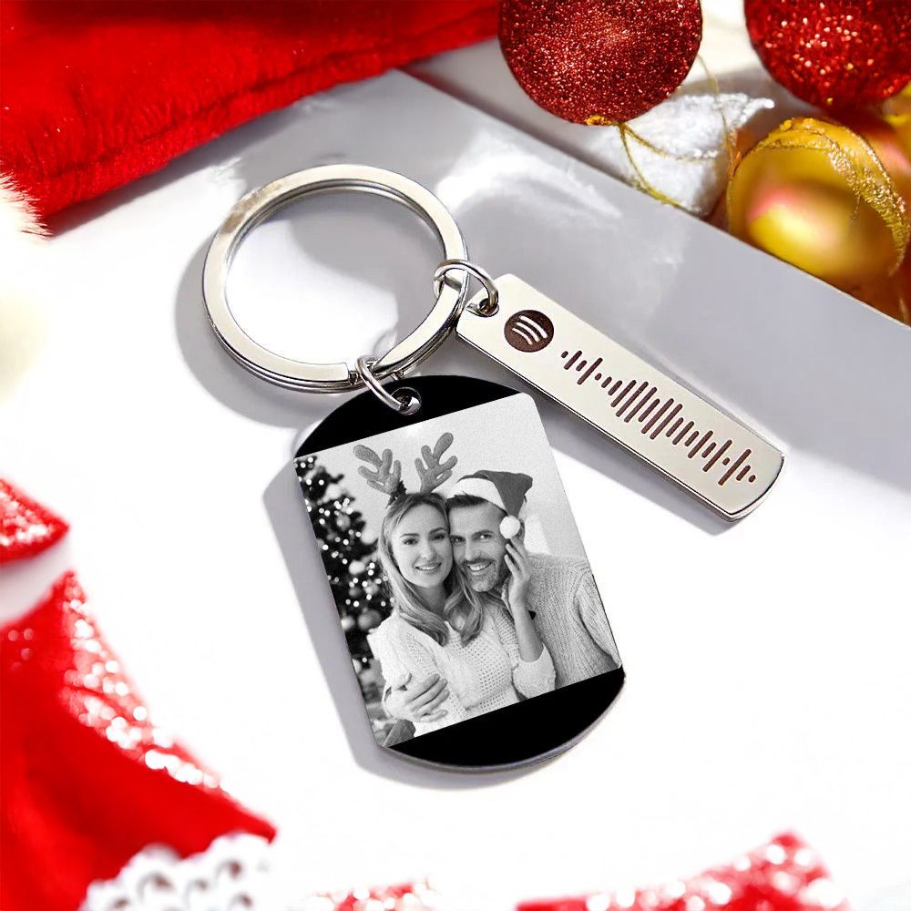 Personalized Spotify Calendar Keychain Custom Picture & Music Song Code Couples Photo Keyring Christmas Gifts - soufeelus
