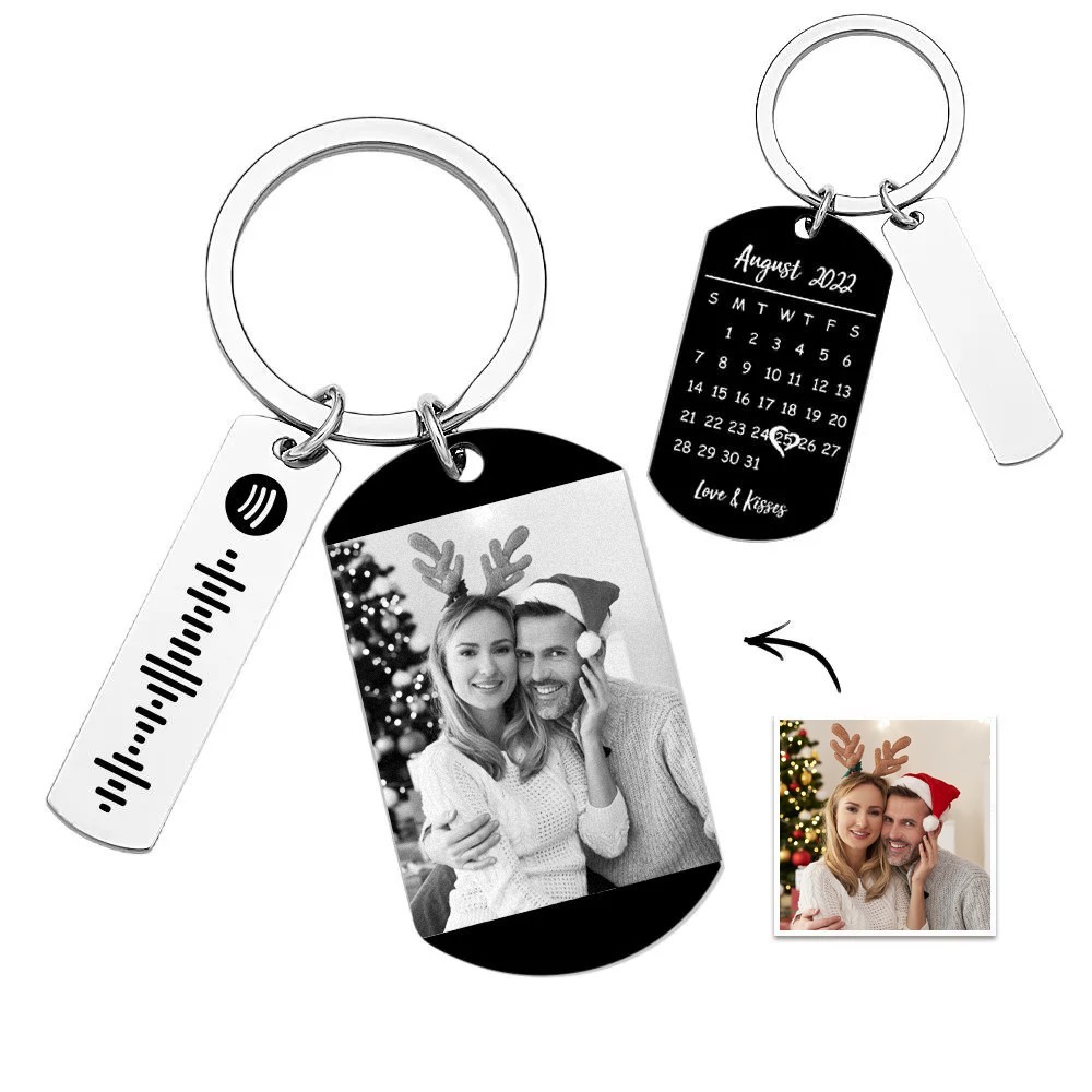 Personalized Spotify Calendar Keychain Custom Picture & Music Song Code Couples Photo Keyring Christmas Gifts - soufeelus