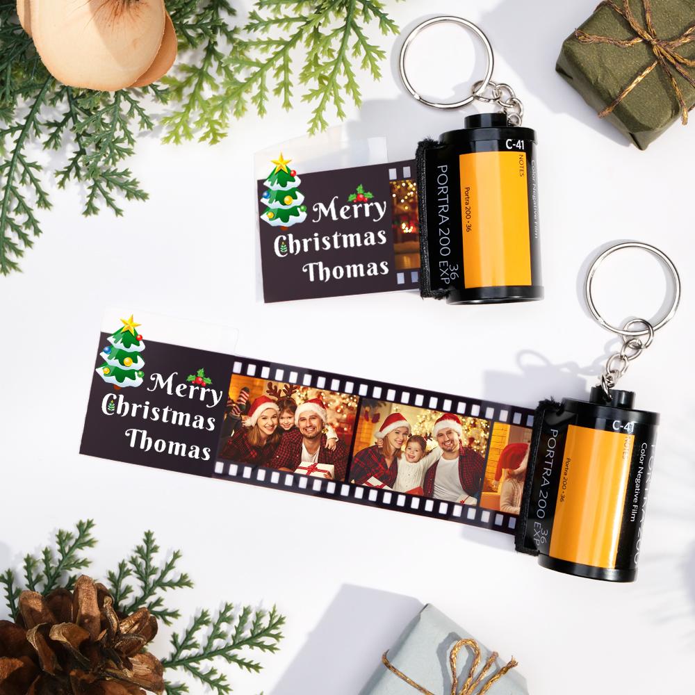 Custom Photo Film Roll Keychain Christmas Tree Pattern Camera Keychain Christmas Day Gift - soufeelus