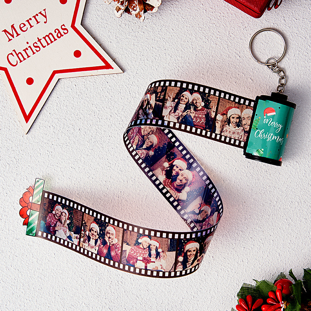 Custom Photo Film Roll Keychain Engraved Gift Box Pullable Camera Keychain Christmas Day Gift detail