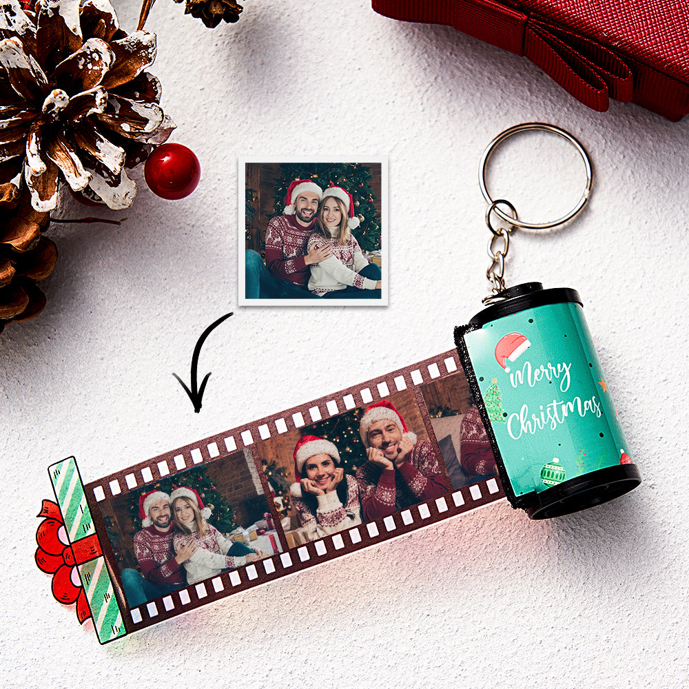 Custom Photo Film Roll Keychain Engraved Gift Box Pullable Camera Keychain Christmas Day Gift - soufeelus