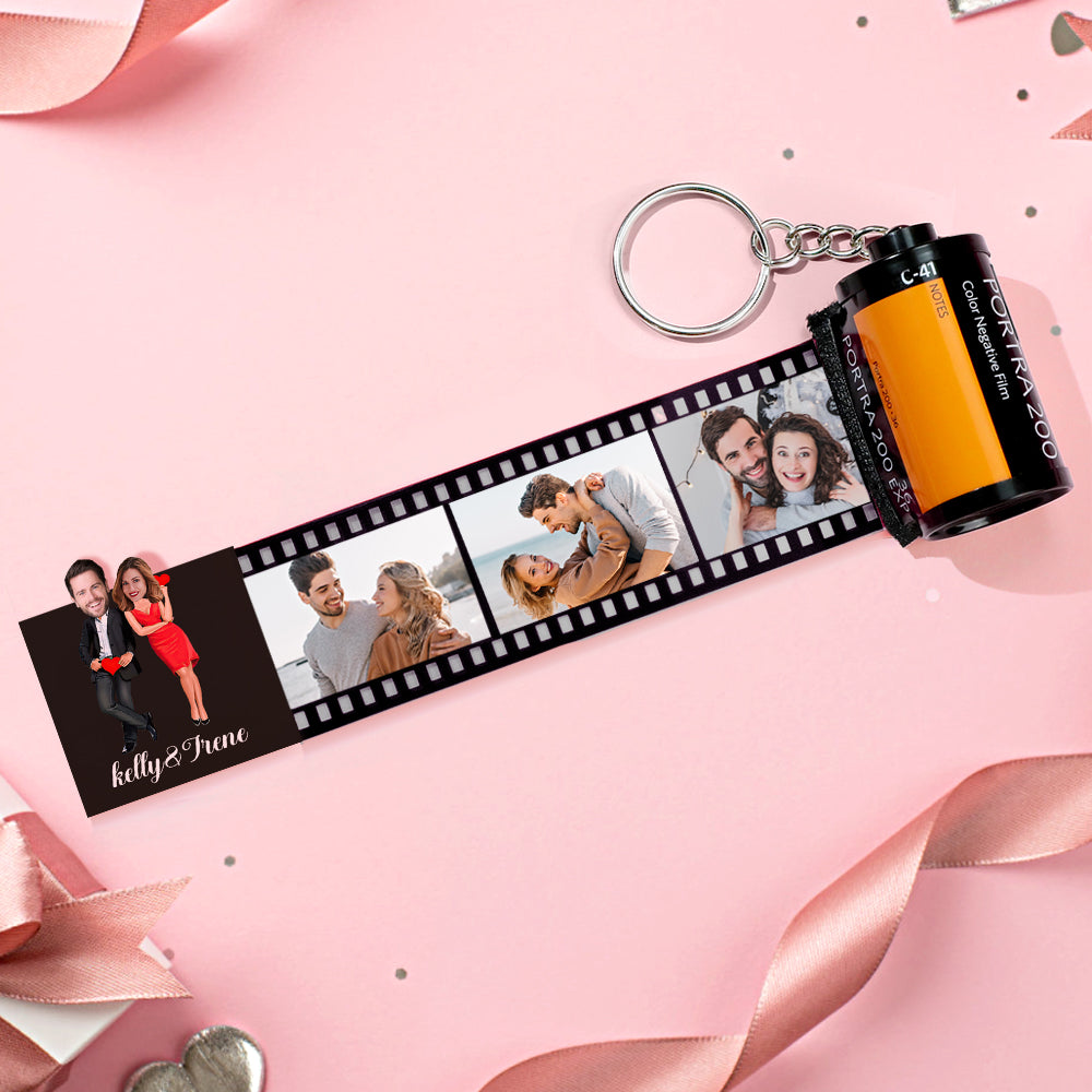 Custom Face Film Roll Keychain Personalized Photo Love Heart Camera Keychain Valentine's Day Gifts For Couples - soufeelus