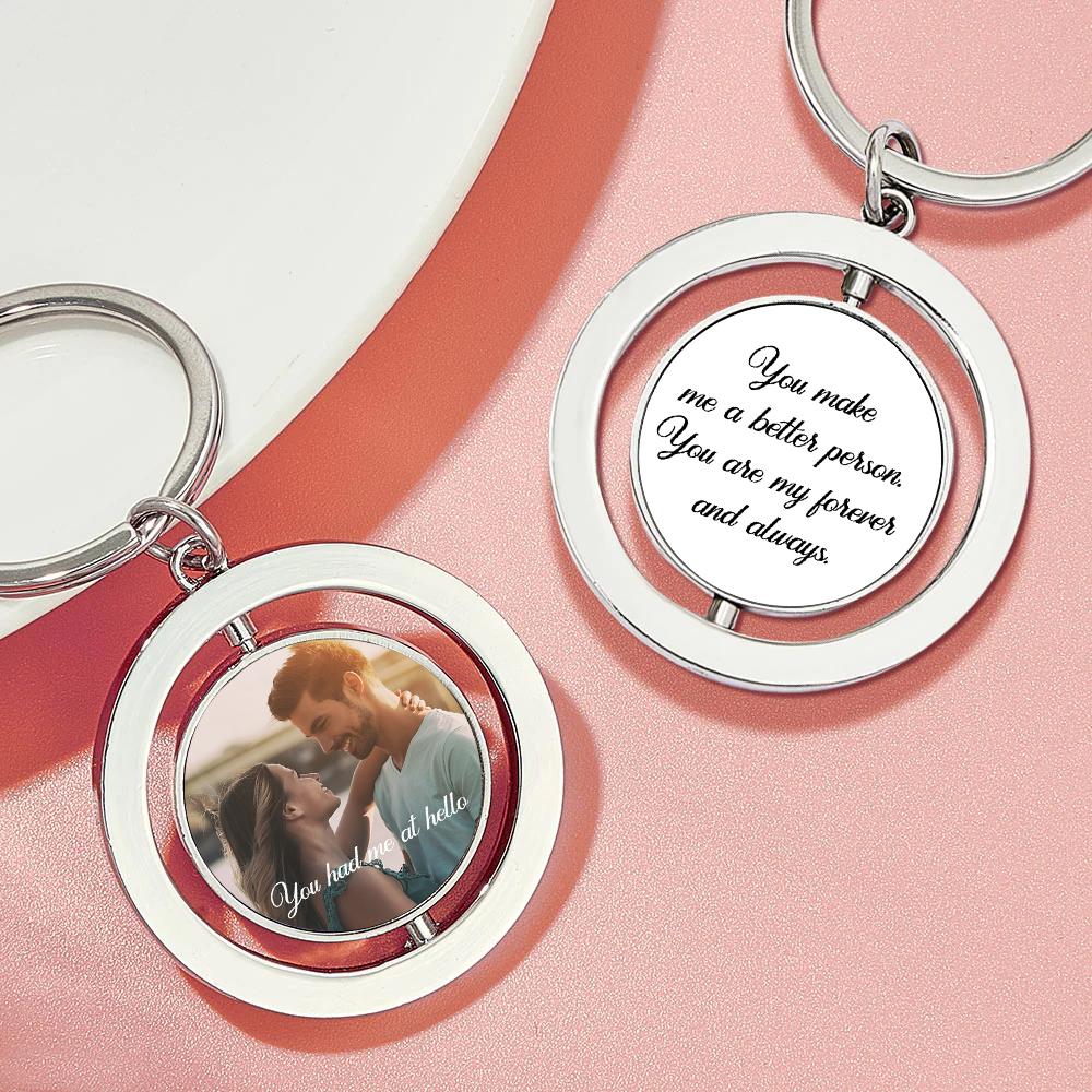 Custom Photo Rotatable Round Keychain Love Souvenirs Keychain Valentine Gifts For Couple - soufeelus