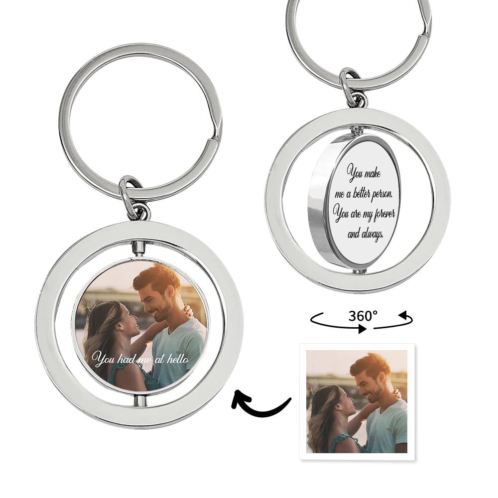 Custom Photo Rotatable Round Keychain Love Souvenirs Keychain Valentine Gifts For Couple - soufeelus