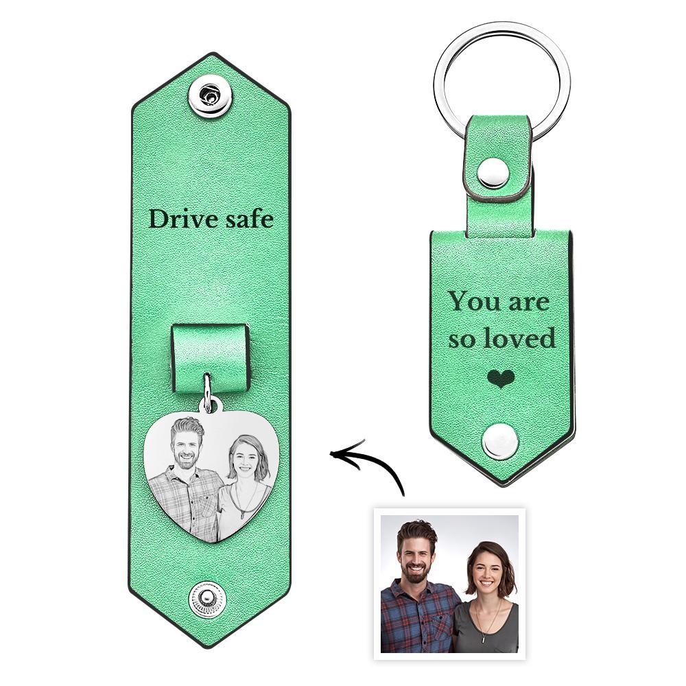 Custom Heart Shaped Photo Leather Keychain With Text Annivesary Gifts For Men - soufeelus