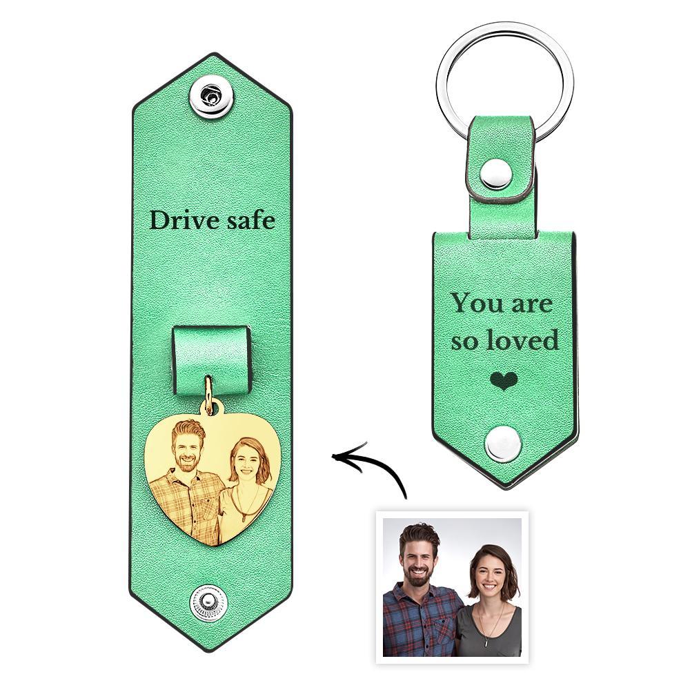 Custom Heart Shaped Photo Leather Keychain With Text Annivesary Gifts For Men - soufeelus