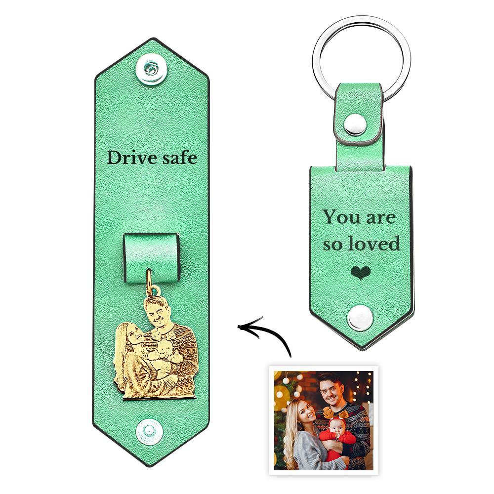 Custom Photo Leather Keychain With Text Annivesary Gifts For Men - soufeelus